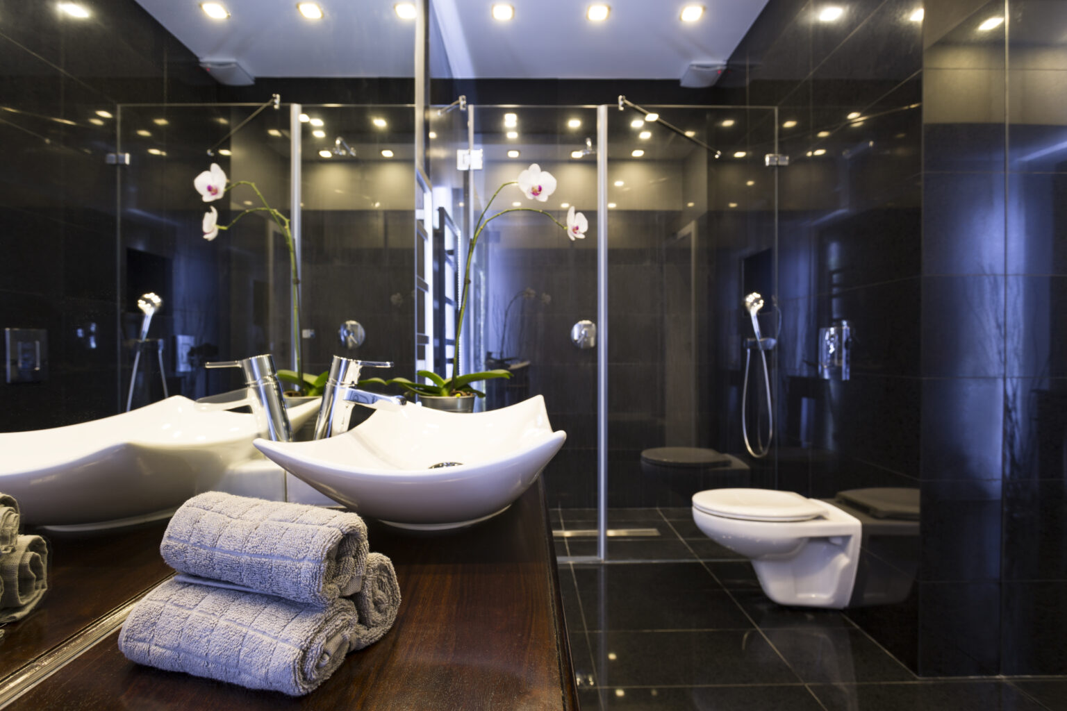 A black and white modern bathroom